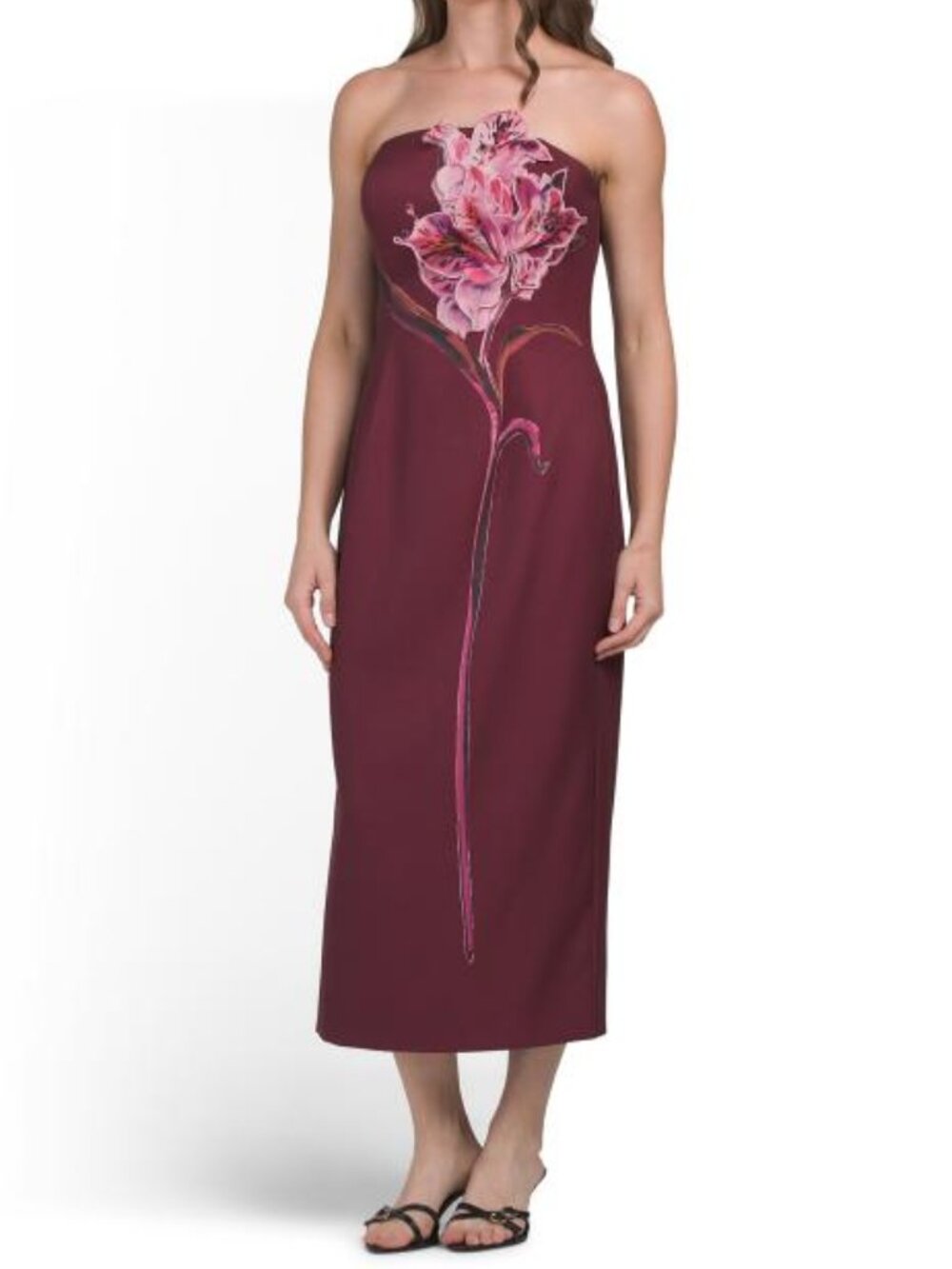 RENE BY RENE RUIZ Strapless 3d Floral Tea Length Dress